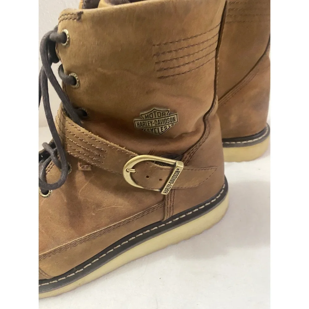 Harley Davidson‎ Men's Brown Leather Lace Up Buckle Motorcycle Boots Size 11M